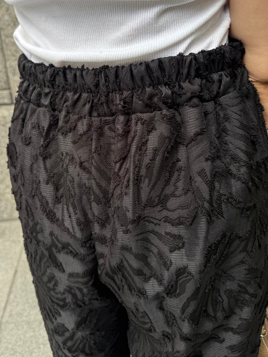 フリンジジャガードタックパンツ / ブラック