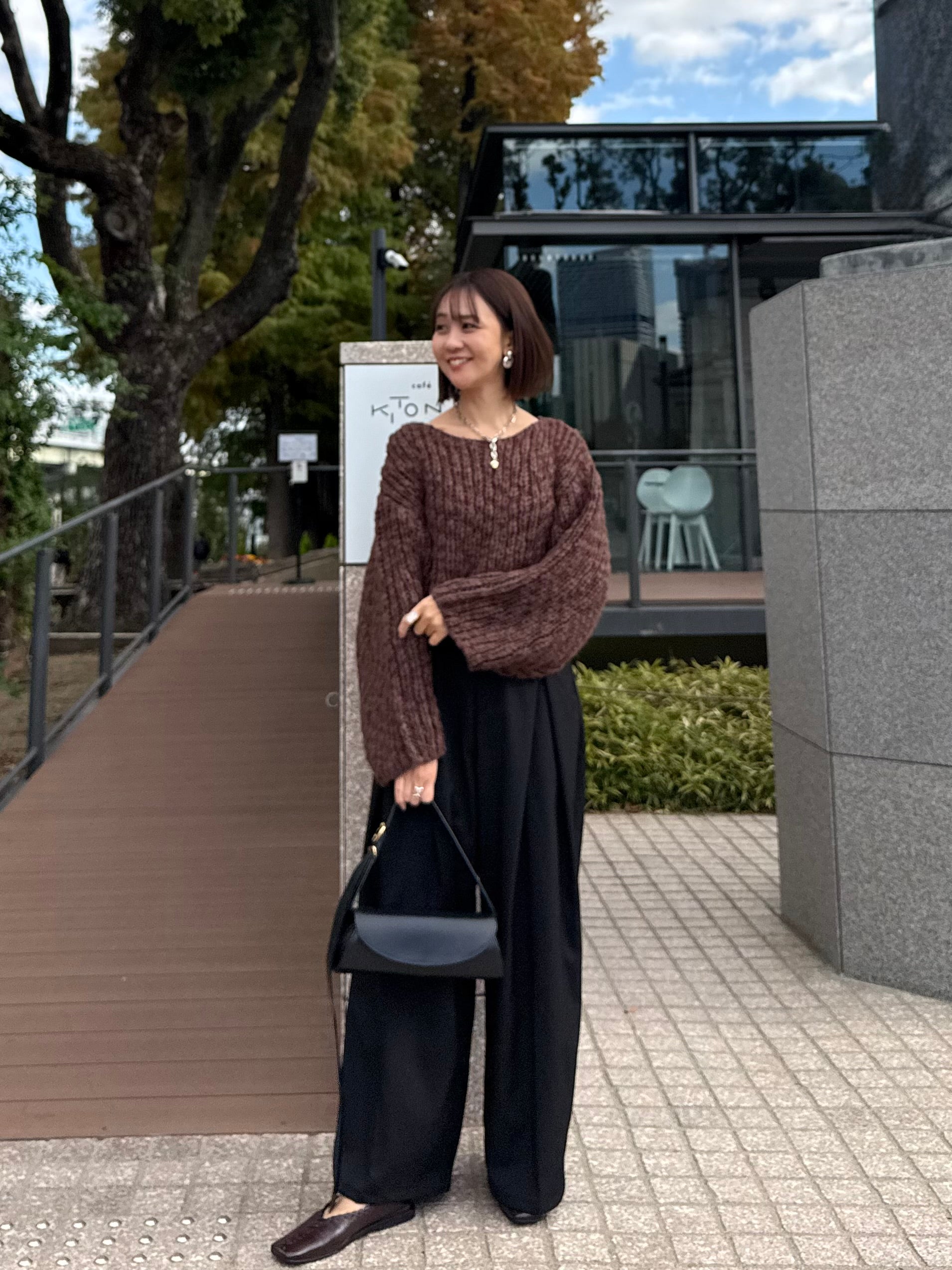 SET] チャンキークロップドニット / ブラウン + ツイードパイピング