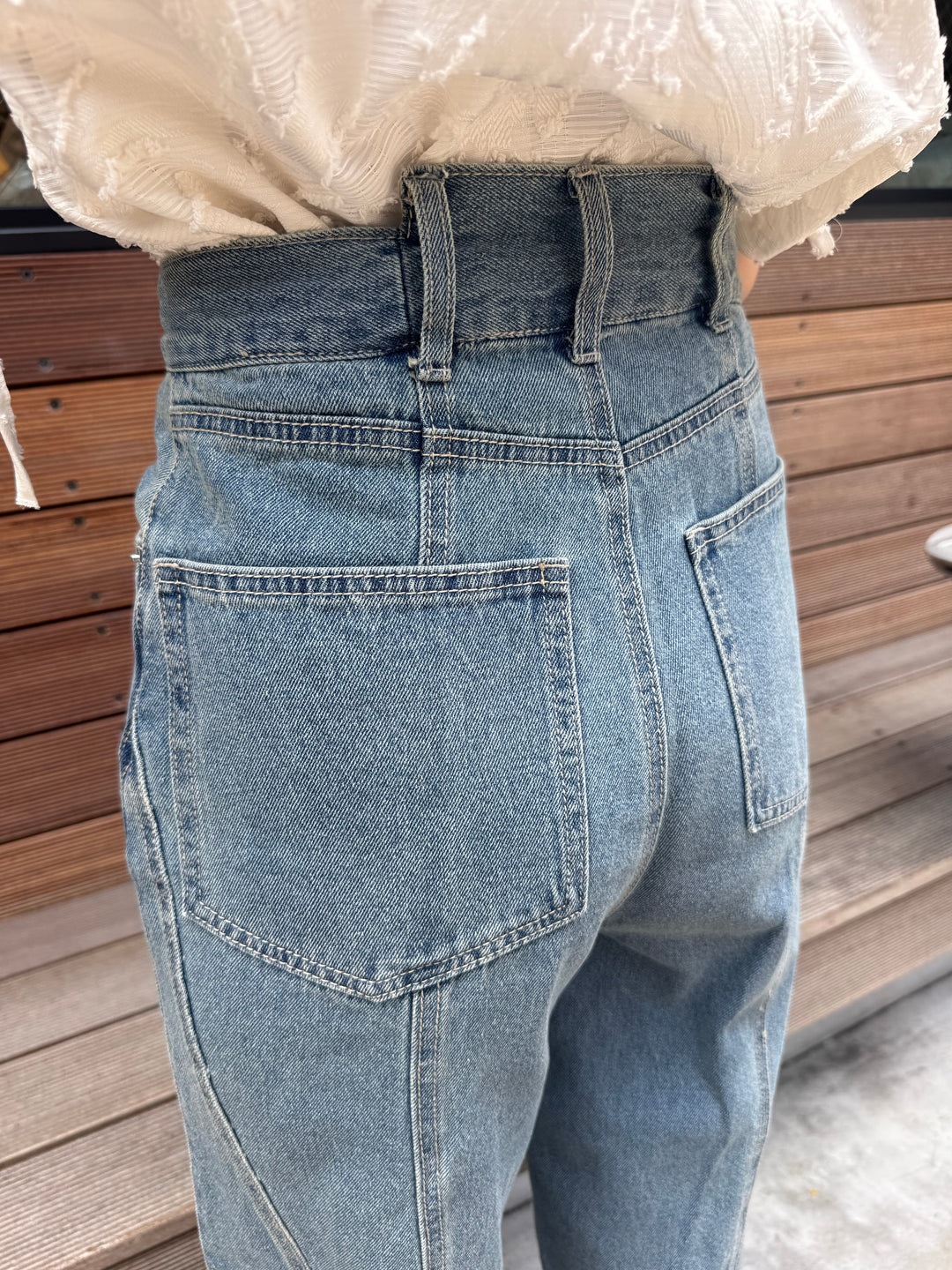 切替えストレートデニムパンツ / ブルー