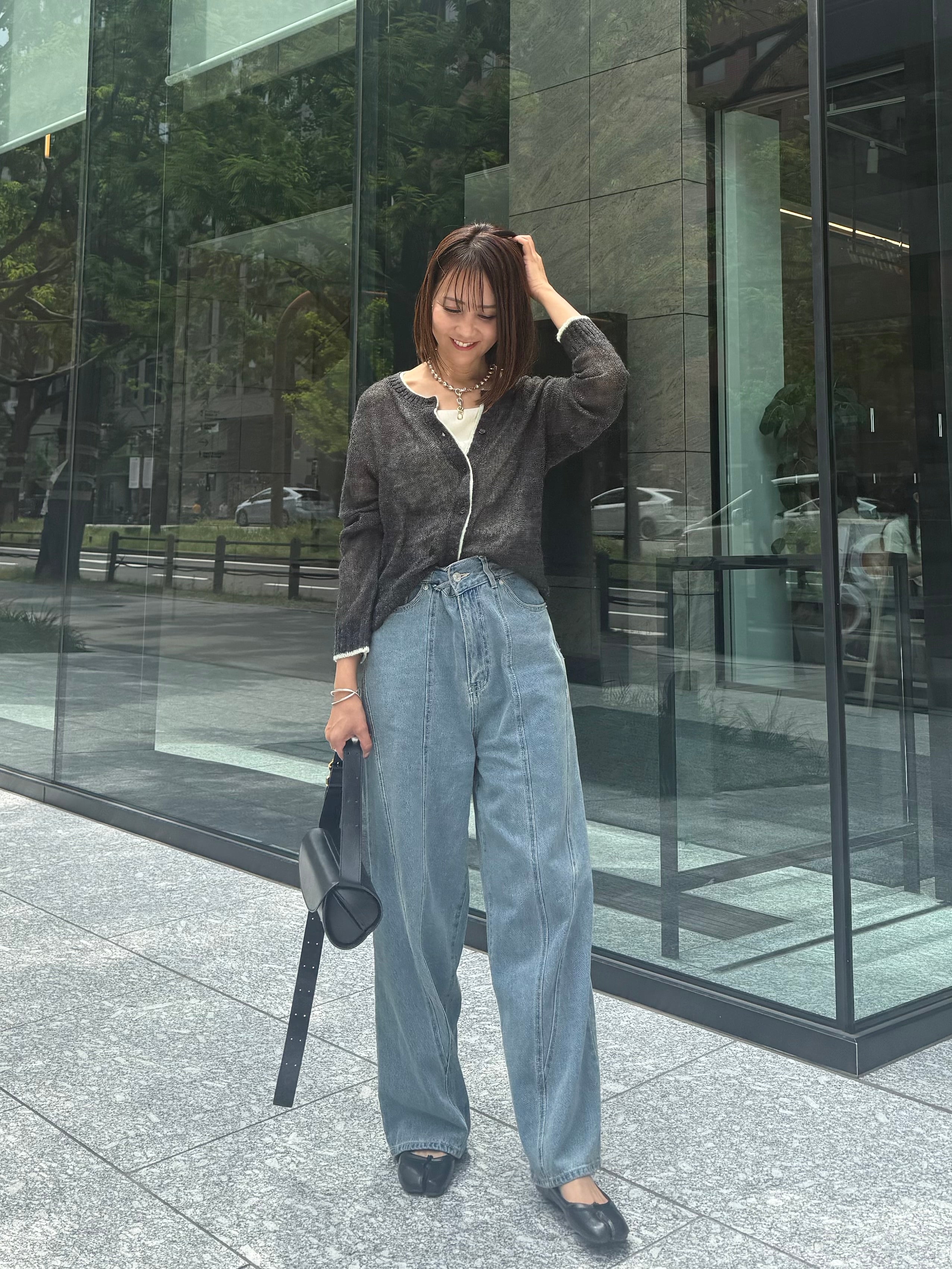 シアー配色カーディガン / チャコール – fosie