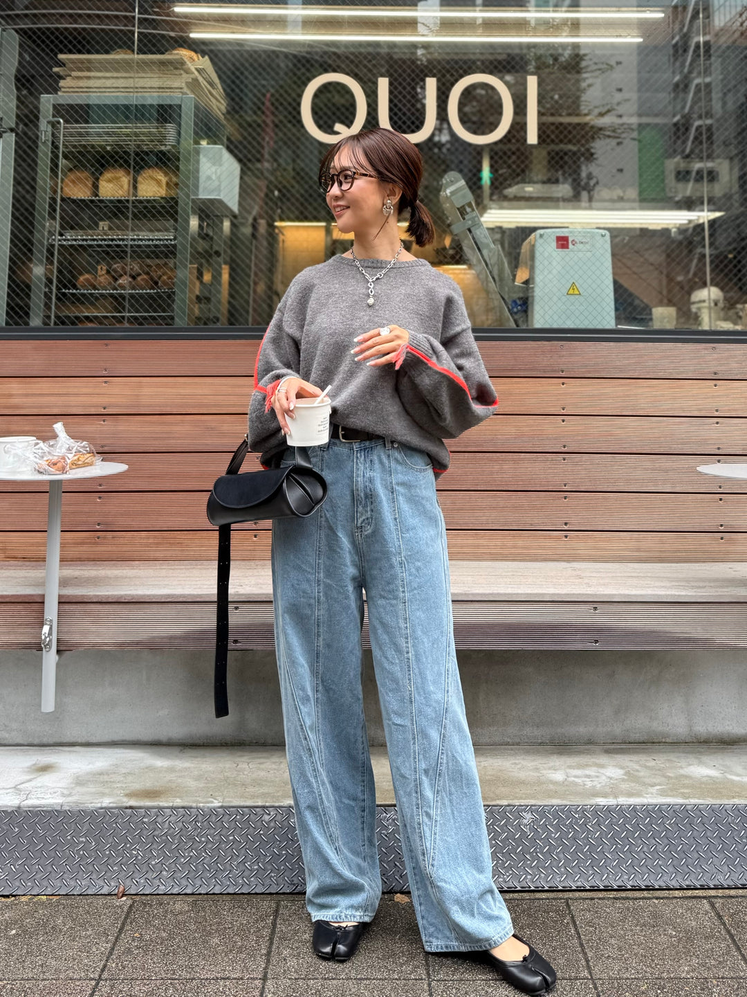 【予約】アルパカタッチ配色ラインプルオーバー / チャコール(12月中旬発送予定)