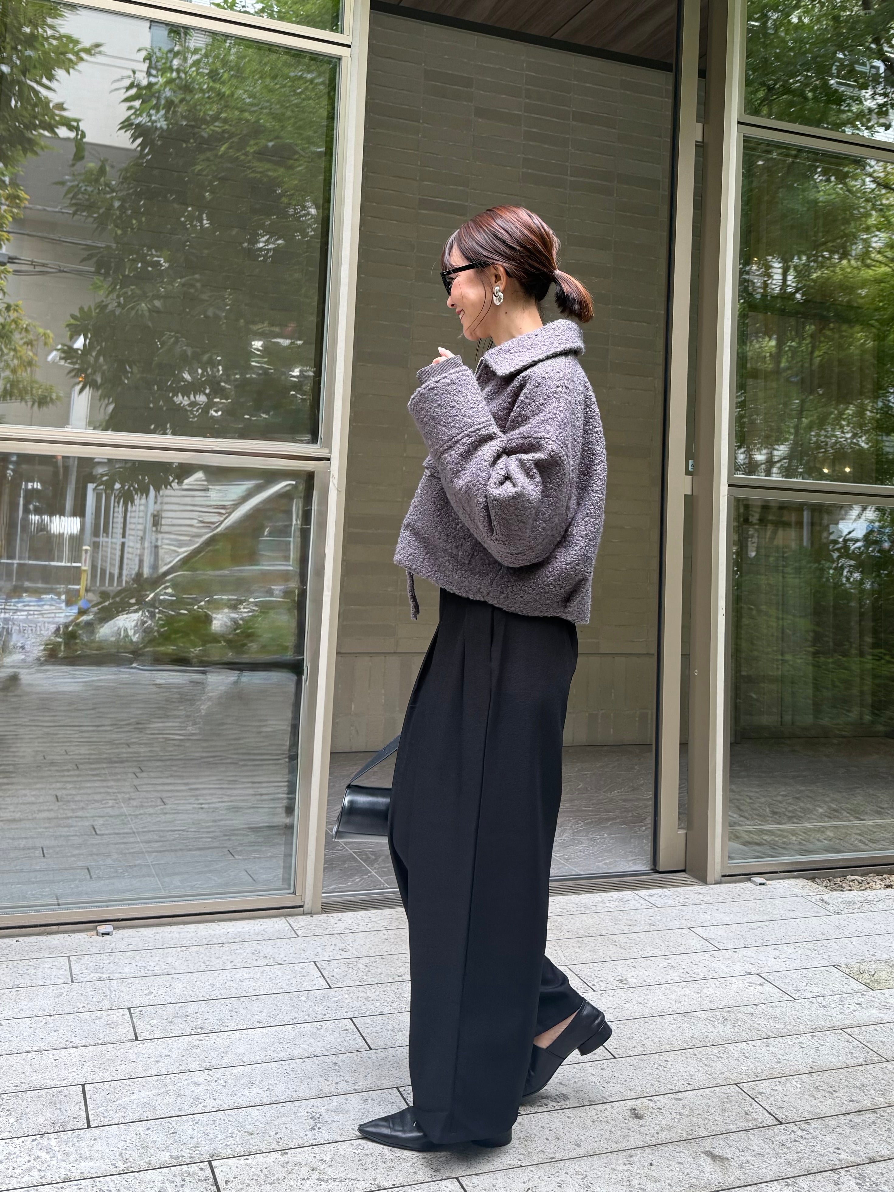 SET] ループツイードショートジャケット / グレー + ウエスト