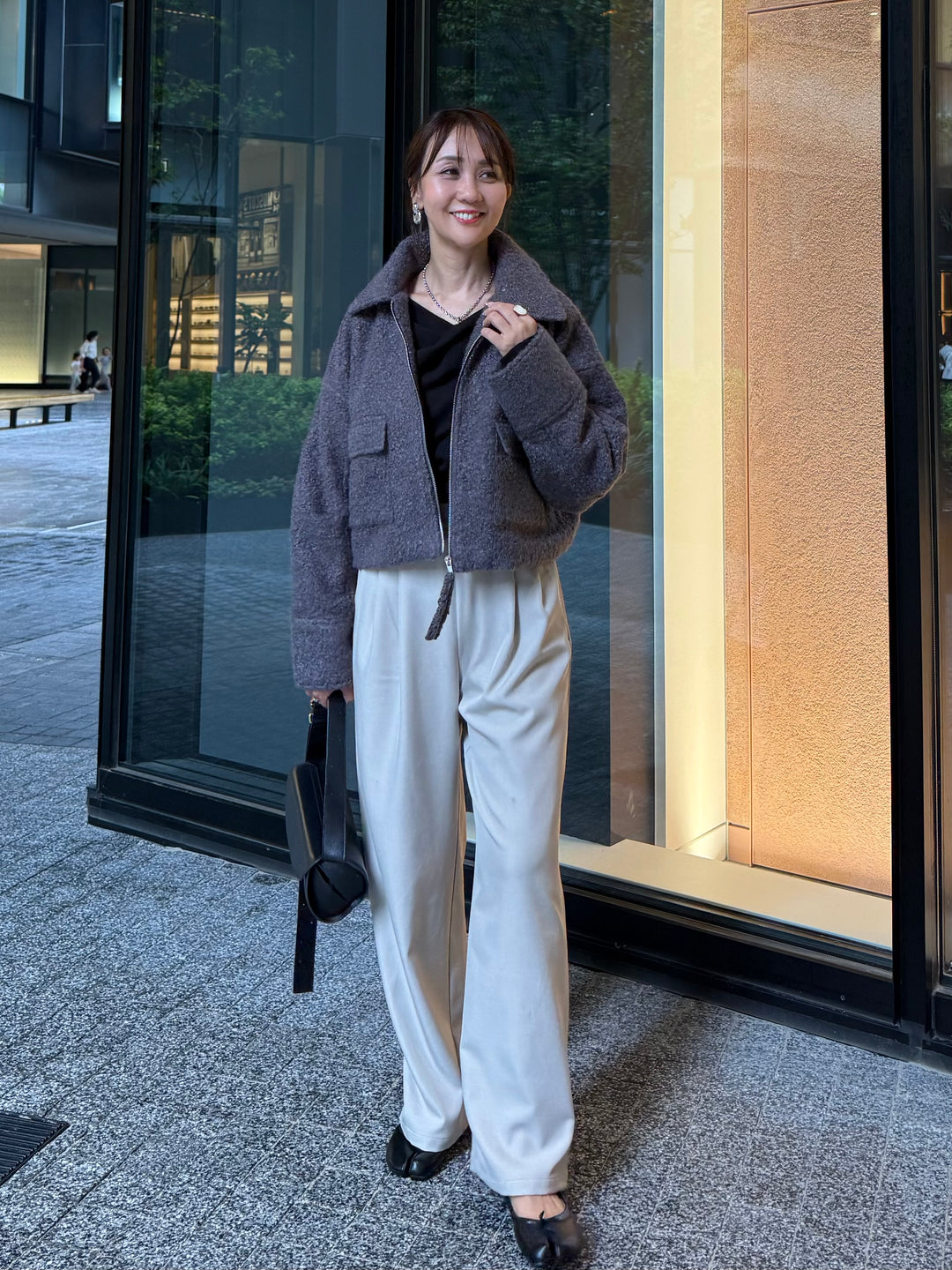 ループツイードショートジャケット / グレー