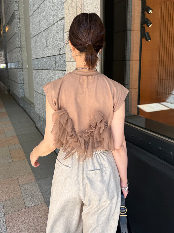 チュールフリルフレンチTシャツ / ブラウン