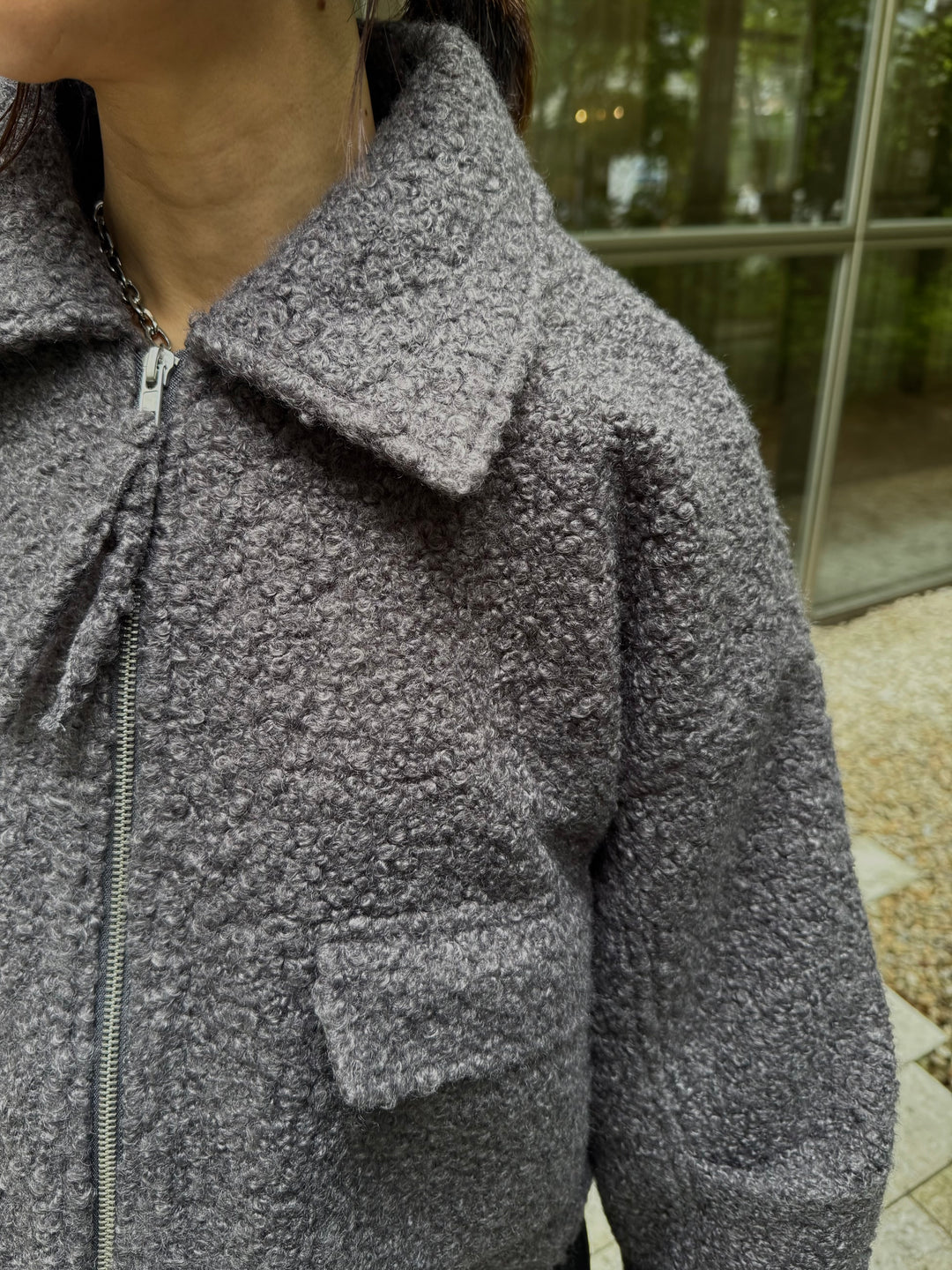 ループツイードショートジャケット / グレー