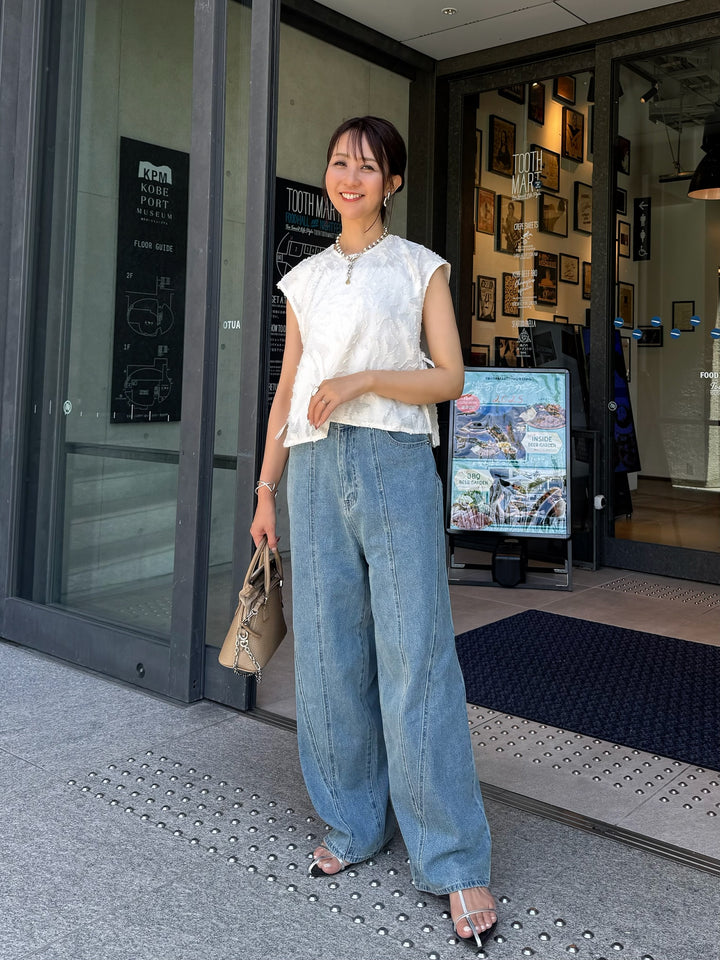 切替えストレートデニムパンツ / ブルー