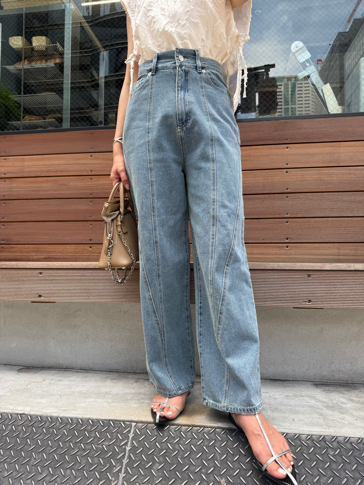 切替えストレートデニムパンツ / ブルー