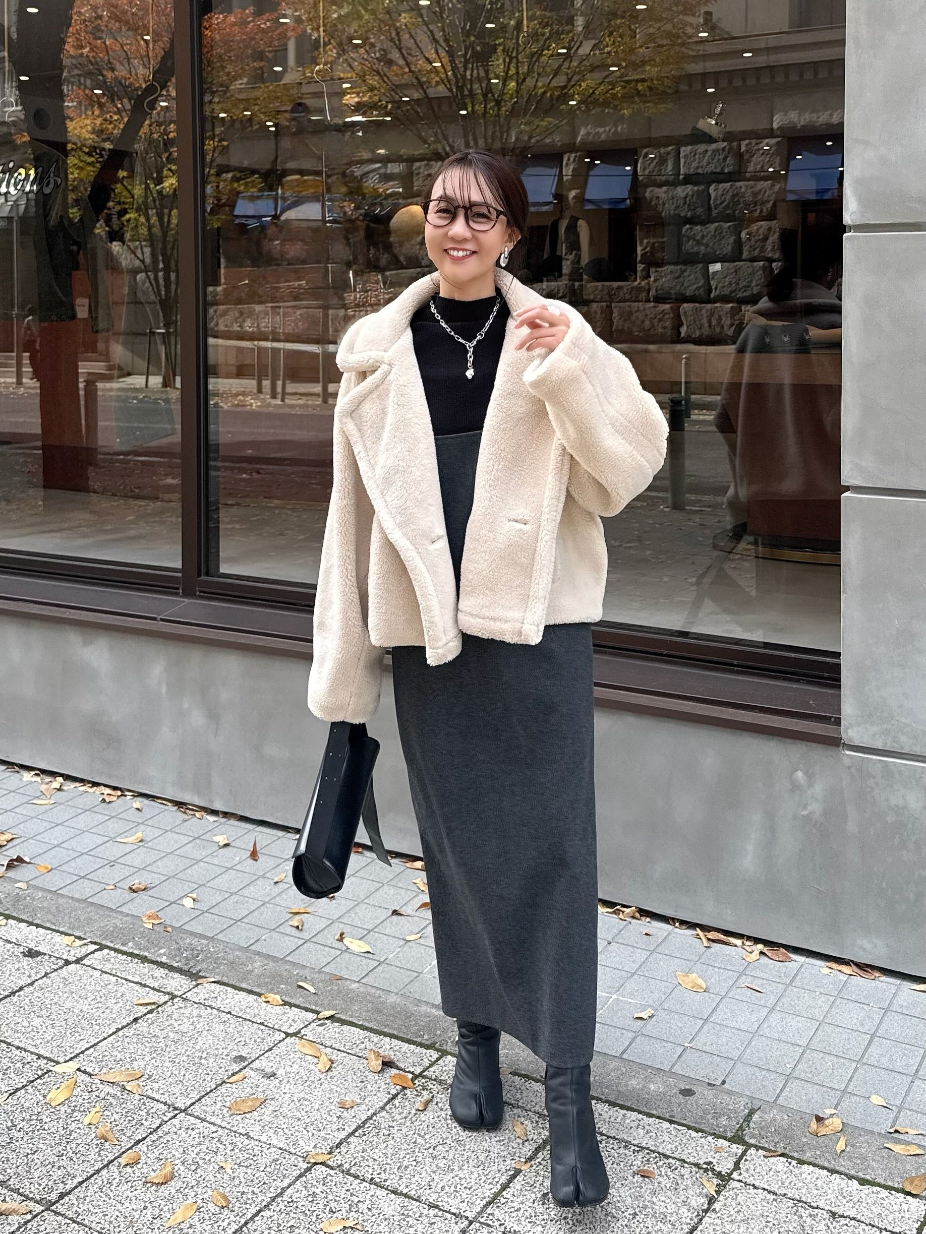 予約】 ウールライクVネックジャンパースカート / チャコール(1月上旬