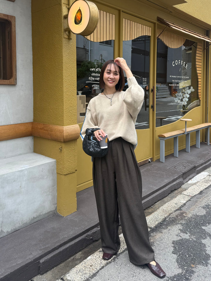 アルパカタッチ配色ラインプルオーバー / アイボリー