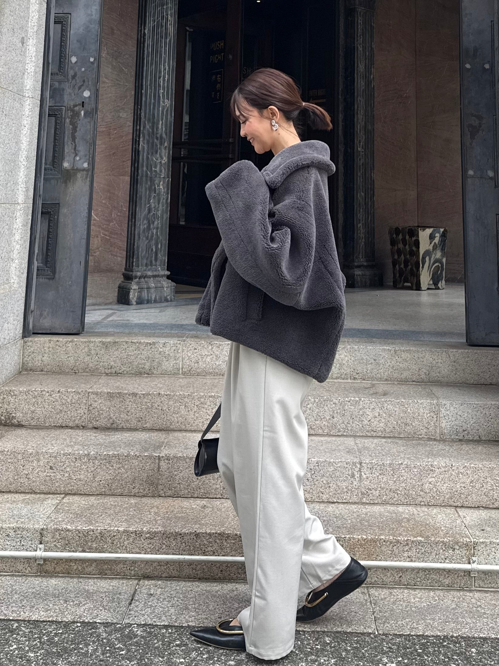 ボアショートコート / チャコールグレー – fosie