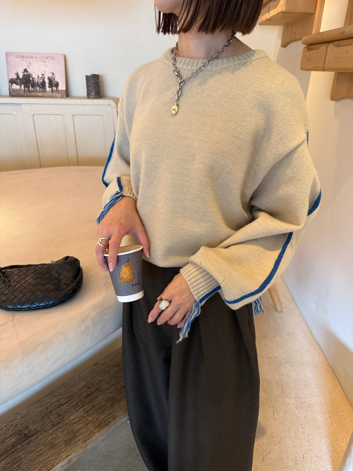 アルパカタッチ配色ラインプルオーバー / アイボリー