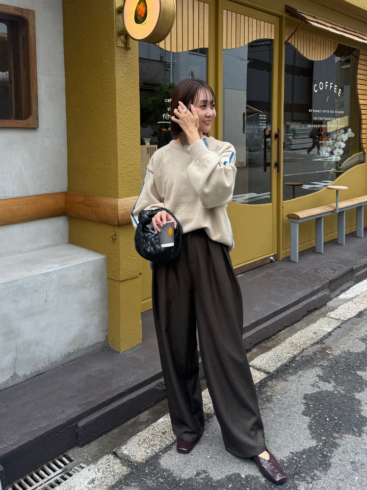 アルパカタッチ配色ラインプルオーバー / アイボリー