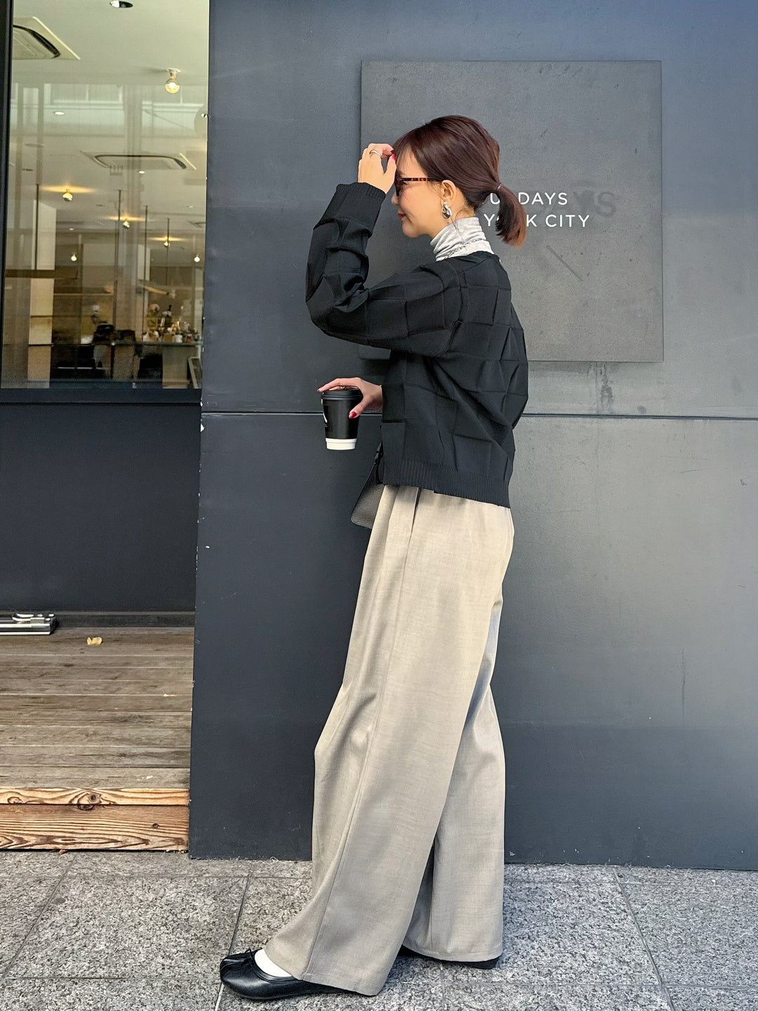 【予約】ウエストパイピングワイドパンツ / グレージュ(4月上旬発送予定)