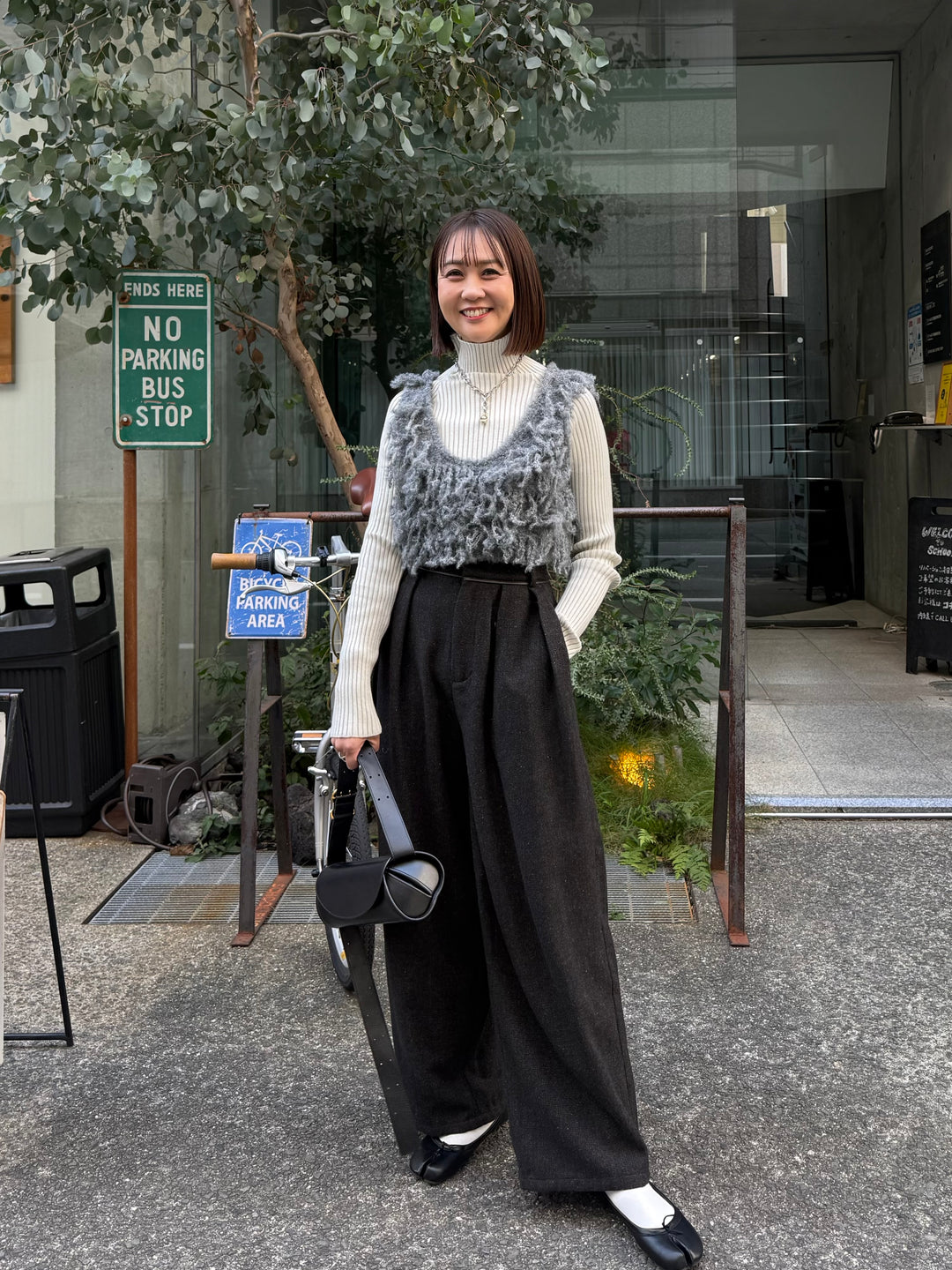 ツイードパイピングパンツ／ブラック