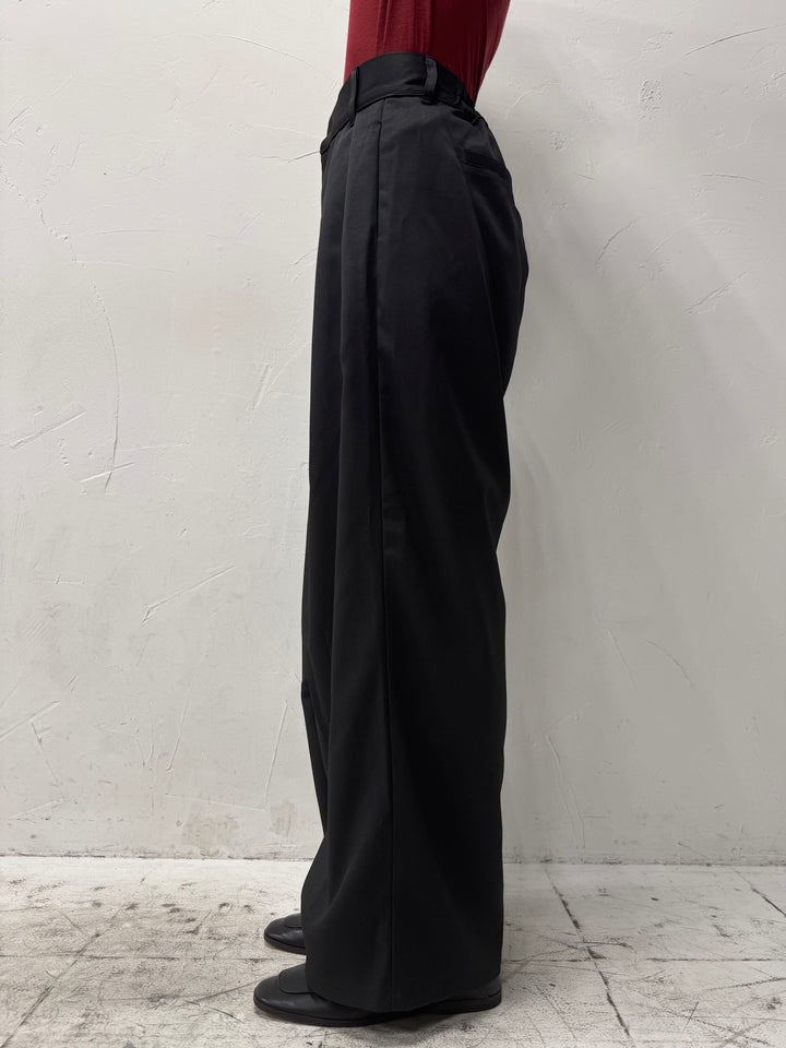 【予約】ウエストパイピングワイドパンツ / ブラック(4月上旬発送予定)