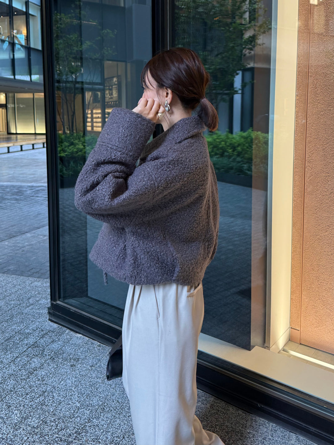 ループツイードショートジャケット / グレー