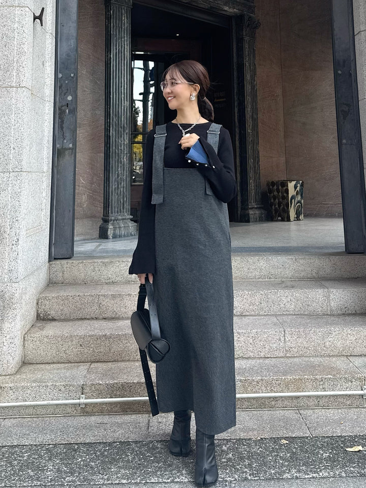 【予約】 ウールライクVネックジャンパースカート / チャコール(1月上旬発送予定)