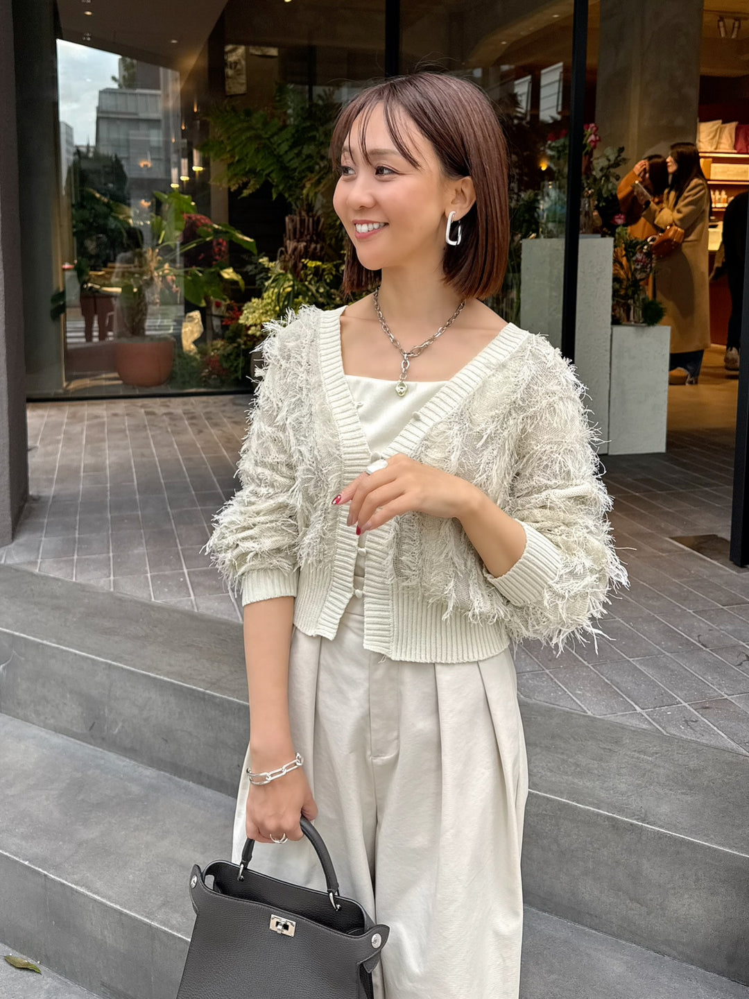 【予約】麻タッチフリンジニットショートカーデ / アイボリー(2月上旬発送予定)