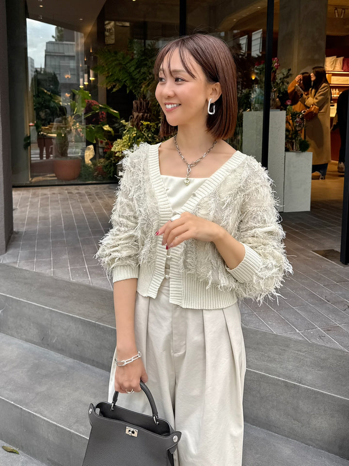 【予約】麻タッチフリンジニットショートカーデ / アイボリー(2月上旬発送予定)