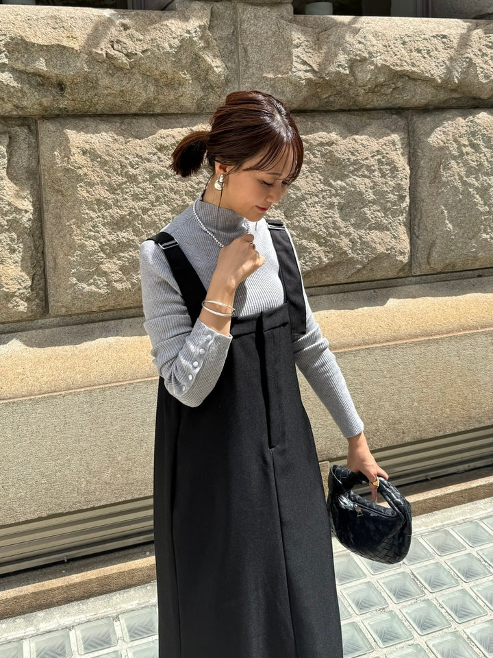 袖ボタンハイネックニット / グレー