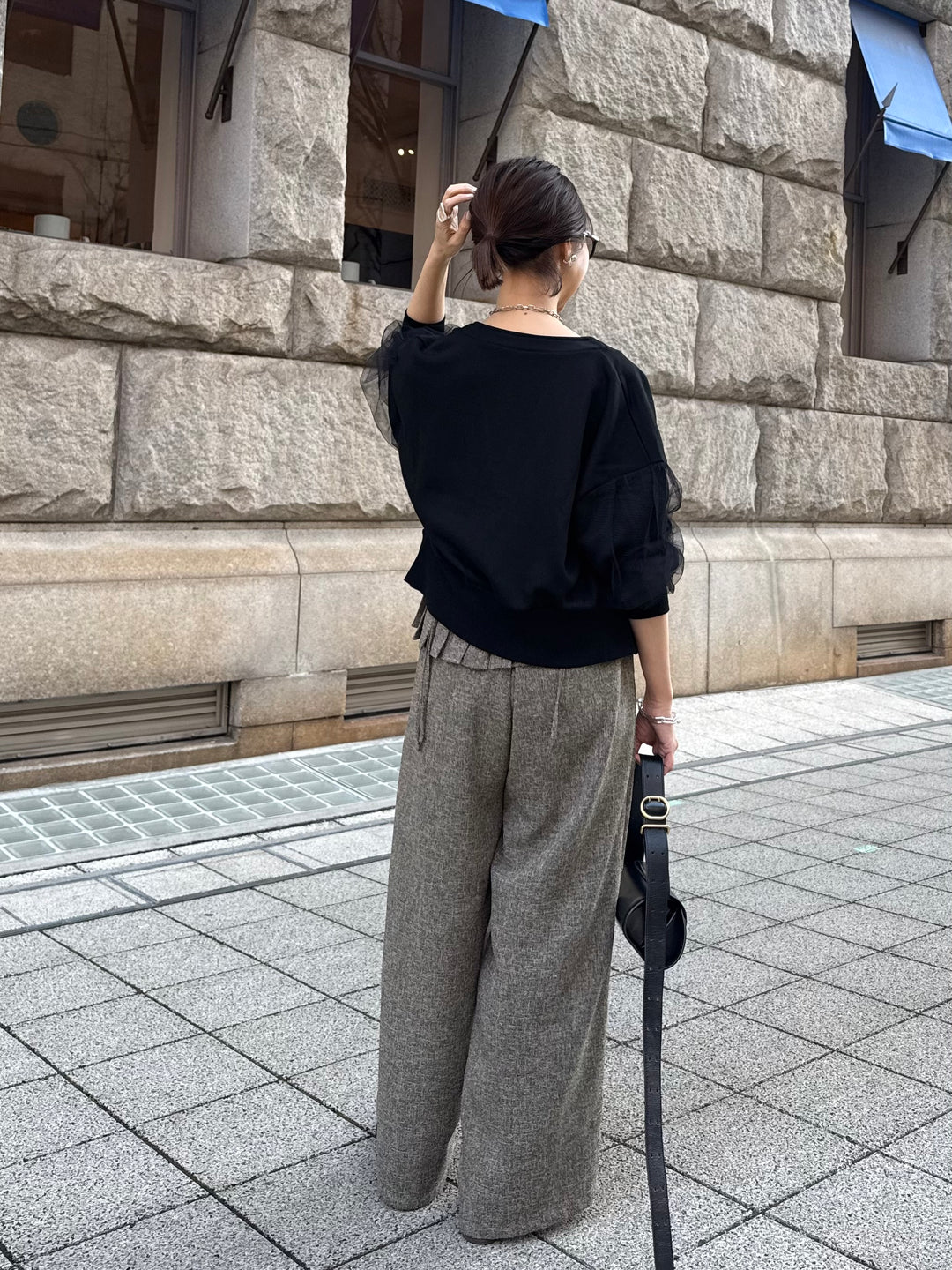 袖チュールカーディガン / ブラック