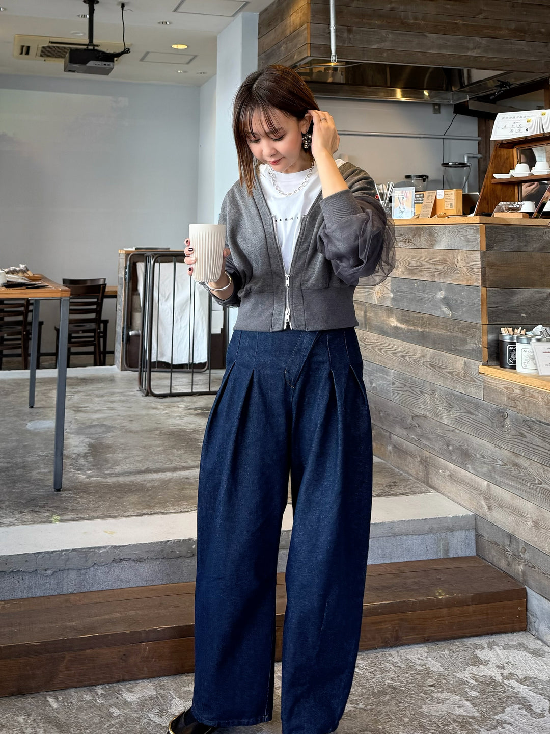 pinue ダメージタックデニムパンツ(OLD BLUE) ダメージタック pinue ダメージタックデニムパンツ(OLD BLUE) ダメージタック