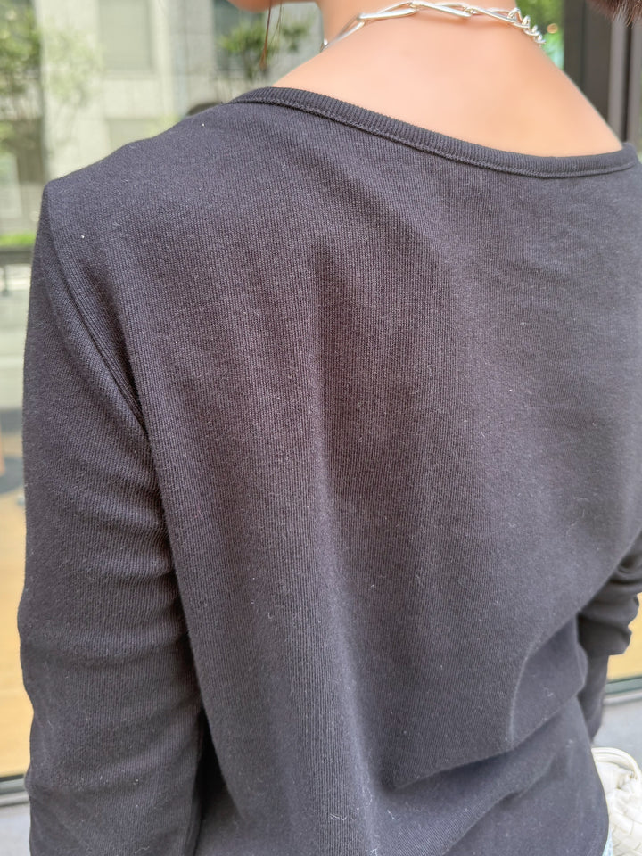 [新作300円OFF] 起毛ドレープロングTシャツ / ブラック